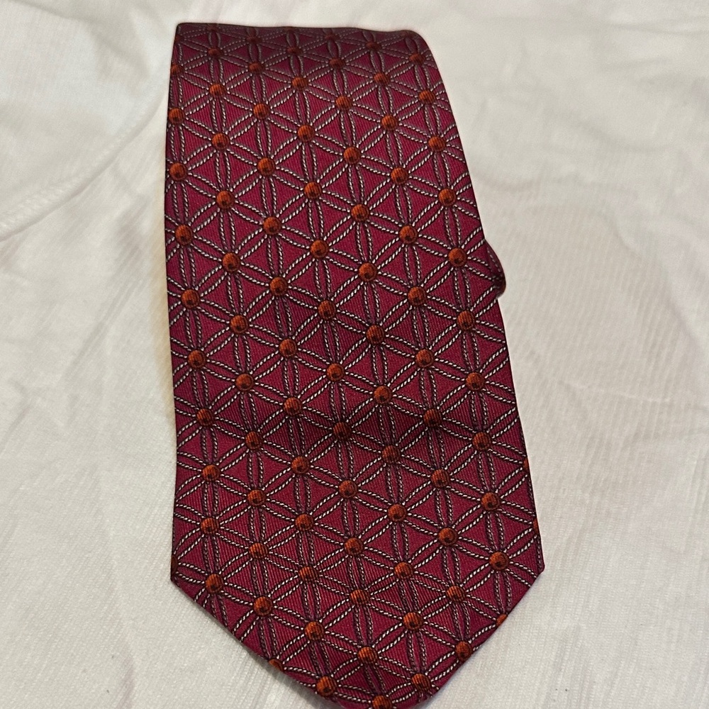 Hermes Burgundy and Orange Geometric Tie